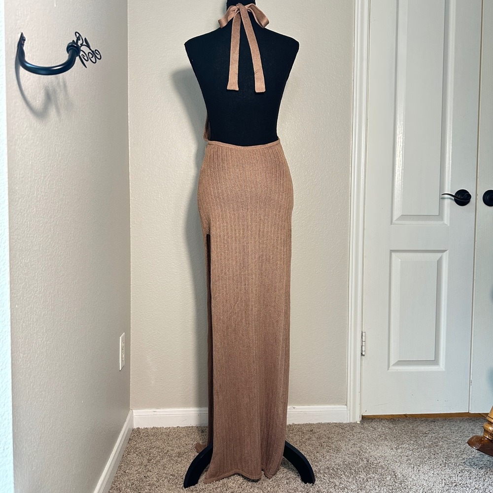 Flook the Label Zadia Knit Halter Maxi Dress Tan REVOLVE Slinky Resort Medium - Picture 6 of 14